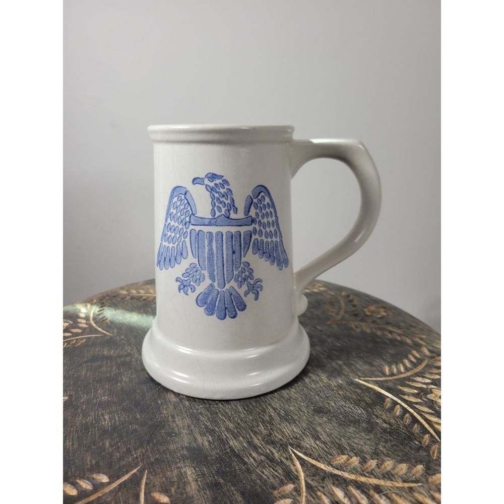 Pfaltzgraff Stoneware YORKTOWNE Blue Printed Eagle‎ Pottery Stein Mug  Tankard
